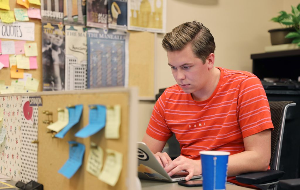 student works at a resource center