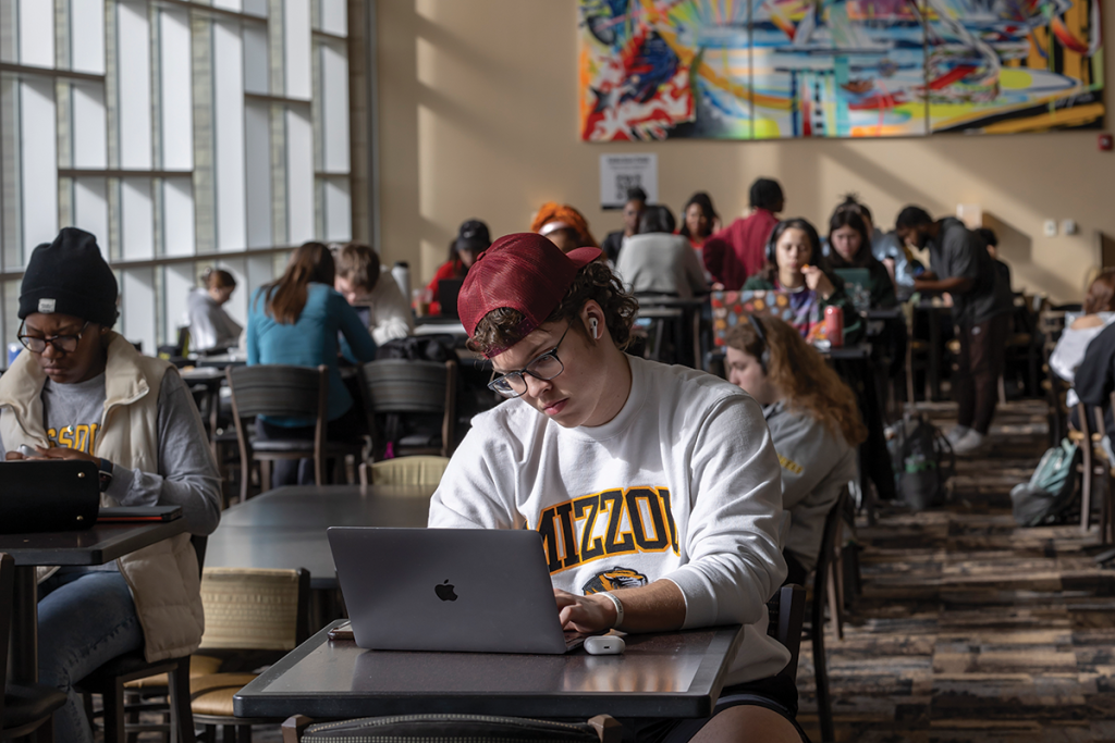 Students study in the student center, which has study spaces, student run stores and resturaunts.